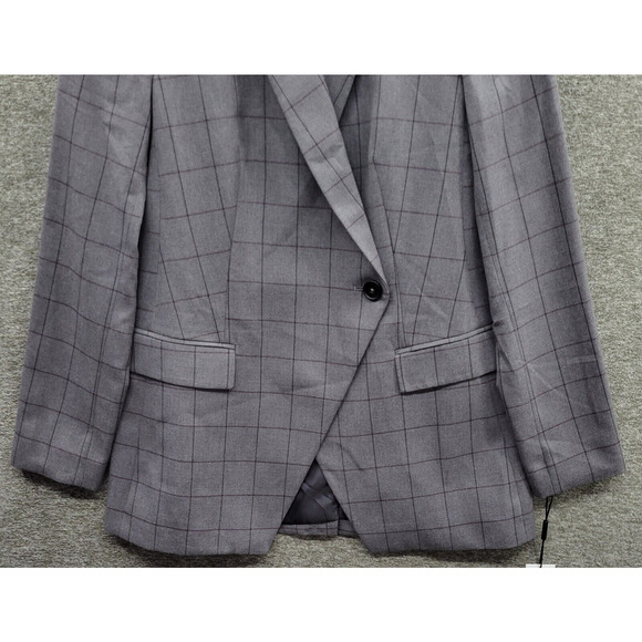 Calvin Klein Blazer Jacket Women's 4 Gray Woven Window Pane One Button NWOT - Picture 3 of 12
